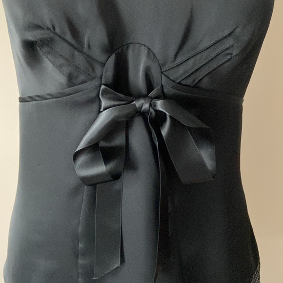 Vintage LOFT Y2K Black Satin Sequin Camisole With Bow Top Size 8 Petite - Picture 6 of 6